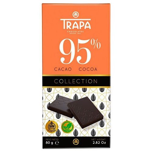 Trapa Collection, tabulka hořké čokolády, 95%, bezlepková, veganská, 80g