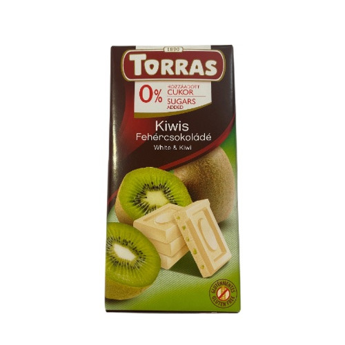 Torras, Kiwis fehércsokoládé tábla, hozzáadott cukor nélkül, 75g