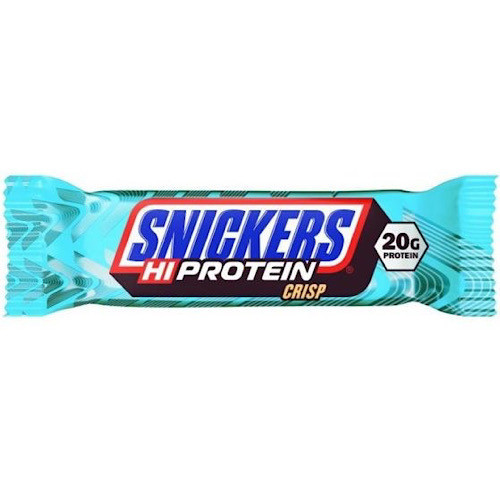 Snickers, tyčinka s vysokým obsahem bílkovin a křupavou vrstvou, mléčná čokoláda, 55g.